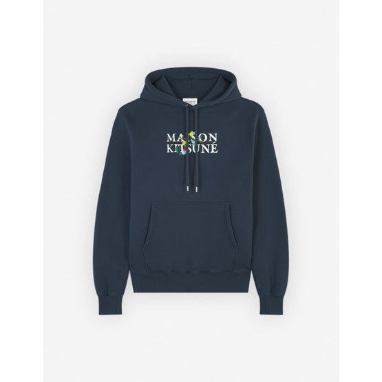 Men Maison Kitsune Flowers Comfort Hoodie - Ink Blue