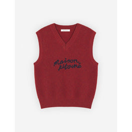 Men Maison Kitsune Handwriting Oversize Vest - Burnt Red