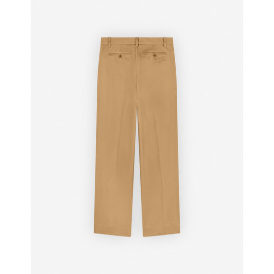 Men Wide Leg Chino Pants In Cotton With Logo Handwriting - Beige