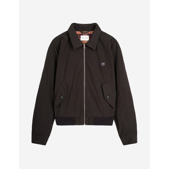 Men Harrington Jacket In Technical Cotton GabardineWith Bold Fox Head Patch - Black