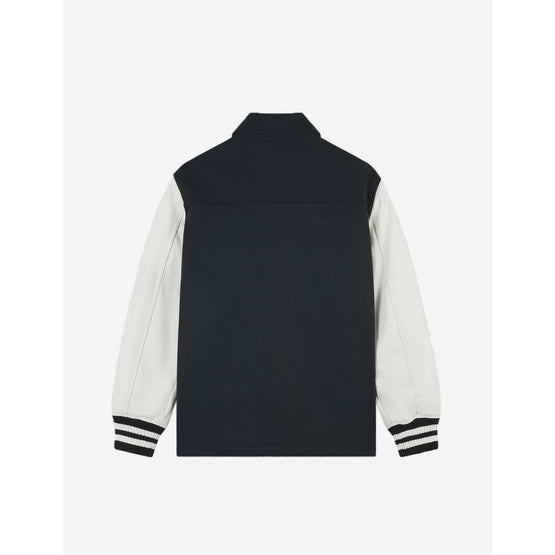 Men Varsity Jacket In Wool Felt With Leather Sleeves - Ink Blue