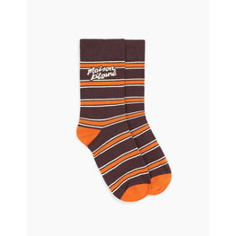 Men College Stripes Socks - Pecan Brown/Cherry Floral
