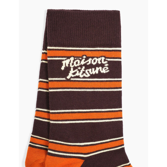 Men College Stripes Socks - Pecan Brown/Cherry Floral