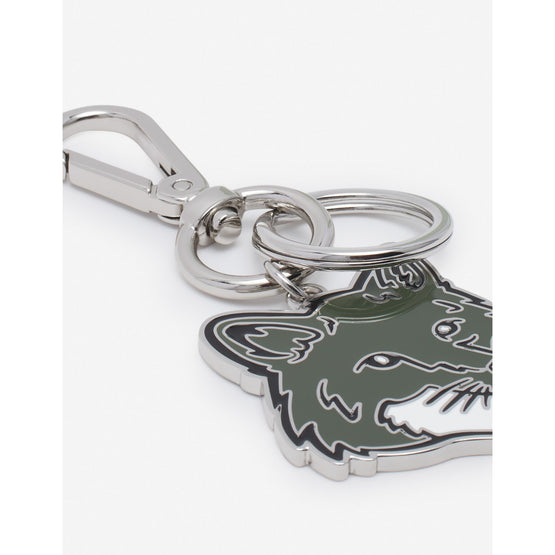 Men Bold Fox Head Metal Keyring - Military Green