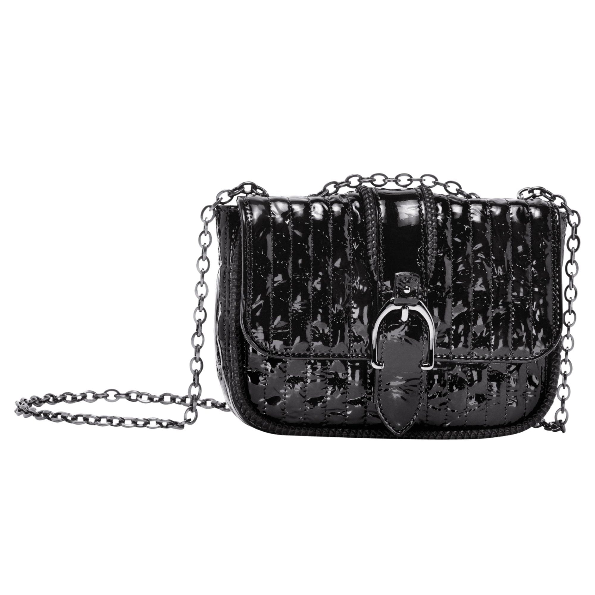 Amazone Matelassé Verni Cross Body Bag - Black