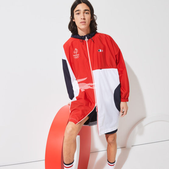 Lacoste Women'S Sport French Sporting Spirit Edition Oversized Raincoat - Navy Blue/Red-White
