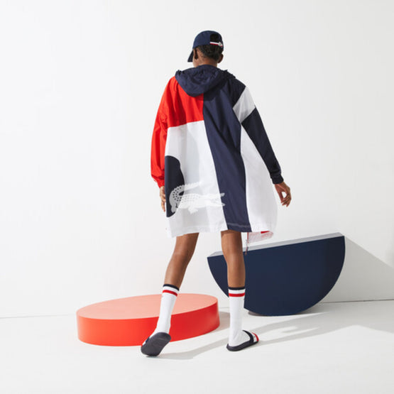 Lacoste Women'S Sport French Sporting Spirit Edition Oversized Raincoat - Navy Blue/Red-White