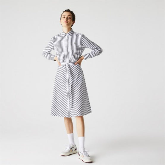 Lacoste Women'S Buttoned Striped Poplin Shirt Dress - Navy Blue/White