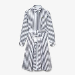 Lacoste Women'S Buttoned Striped Poplin Shirt Dress - Navy Blue/White