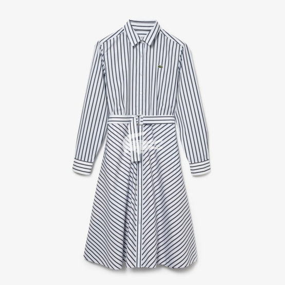 Lacoste Women'S Buttoned Striped Poplin Shirt Dress - Navy Blue/White