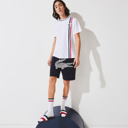 Lacoste Men'S Sport French Sporting Spirit Edition Fleece Shorts - Navy Blue/White-Red-Red