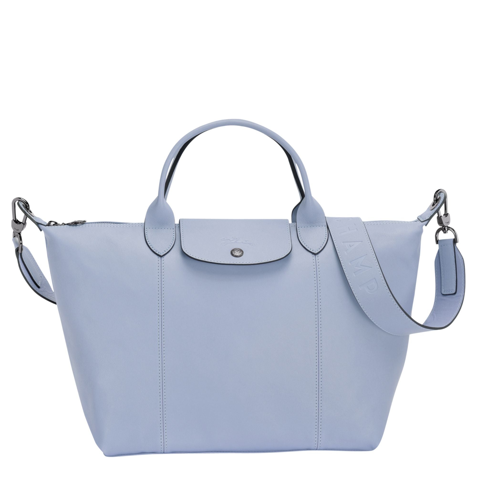 Longchamp Ladies Le Pliage Cuir Blue Top Handle Bag 