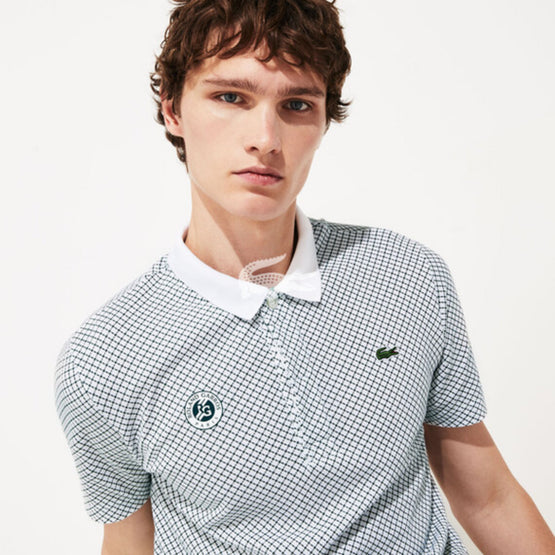 Lacoste Men'S Sport Roland Garros Print Cotton Polo Shirt -  White/Pine-Pine-Yucca