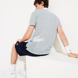 Lacoste Men'S Sport Roland Garros Print Cotton Polo Shirt -  White/Pine-Pine-Yucca