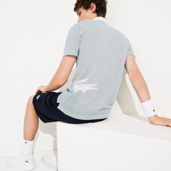 Lacoste Men'S Sport Roland Garros Print Cotton Polo Shirt -  White/Pine-Pine-Yucca