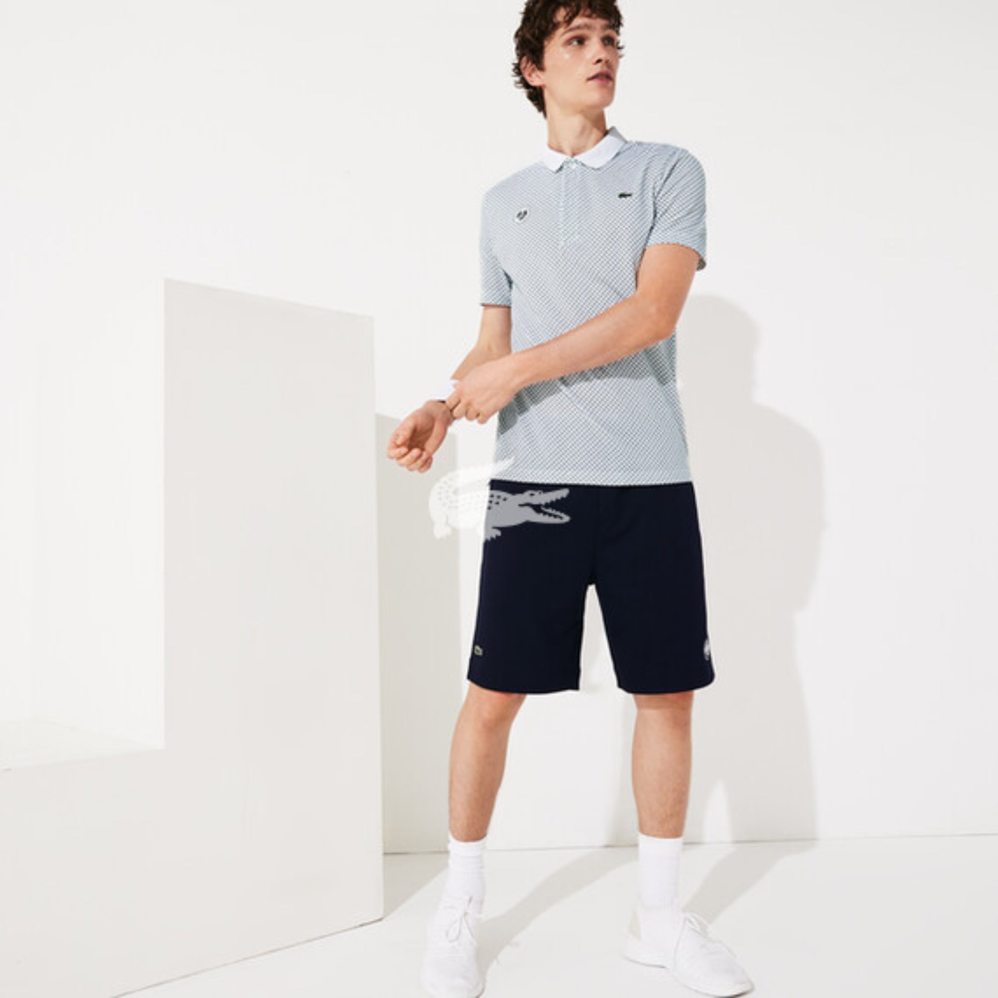 Lacoste Men'S Sport Roland Garros Print Cotton Polo Shirt -  White/Pine-Pine-Yucca