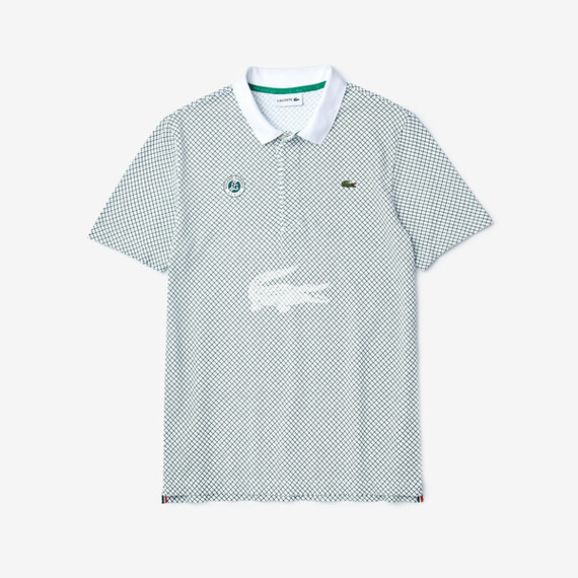 Lacoste Men'S Sport Roland Garros Print Cotton Polo Shirt -  White/Pine-Pine-Yucca
