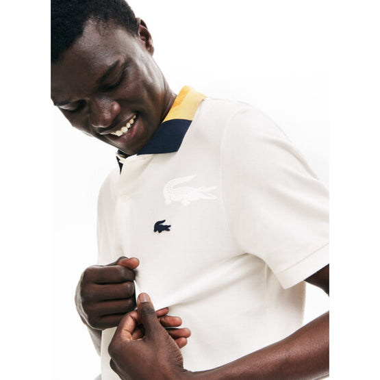 Lacoste Men'S Slim Fit Color-Block Collar Cotton Piqué Polo - Flour