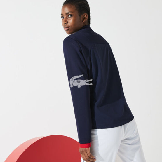 Lacoste Women'S Sport French Sporting Spirit Edition Bimaterial Zip Jacket -Navy Blue/White-Red