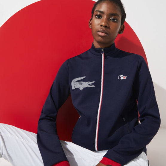 Lacoste Women'S Sport French Sporting Spirit Edition Bimaterial Zip Jacket -Navy Blue/White-Red