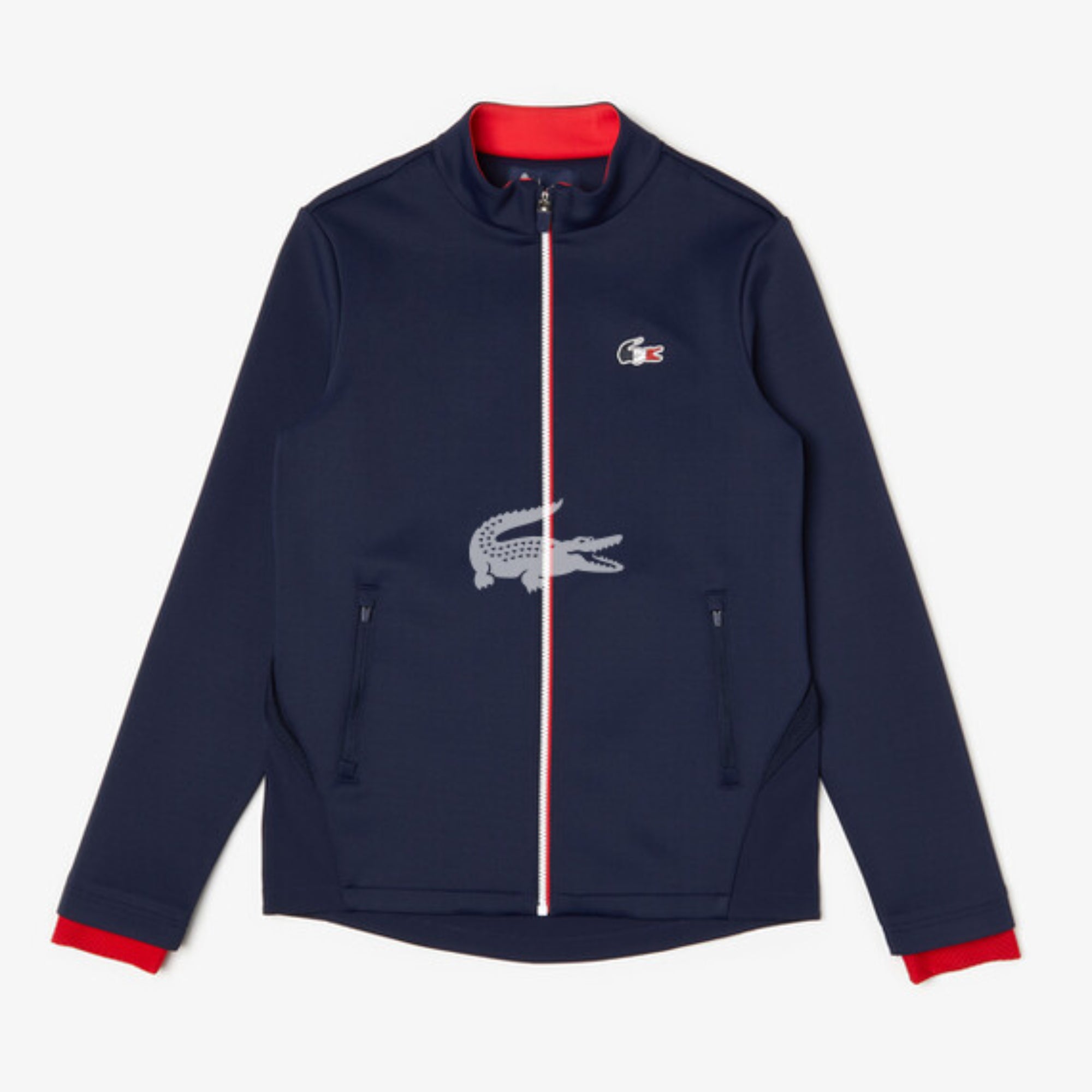 Lacoste Women'S Sport French Sporting Spirit Edition Bimaterial Zip Jacket -  Navy Blue/White-Red
