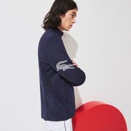 Lacoste Men'S Sport French Sporting Spirit Edition Bi-Material Zippered Jacket - Navy Blue/White-Red