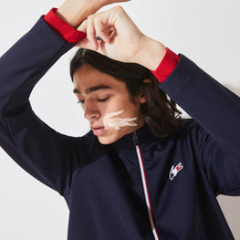 Lacoste Men'S Sport French Sporting Spirit Edition Bi-Material Zippered Jacket - Navy Blue/White-Red