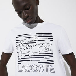 Lacoste Lacoste Men'S Sport Crocodile Printed Breathable T-Shirt - White/Navy Blue