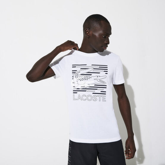 Lacoste Lacoste Men'S Sport Crocodile Printed Breathable T-Shirt - White/Navy Blue